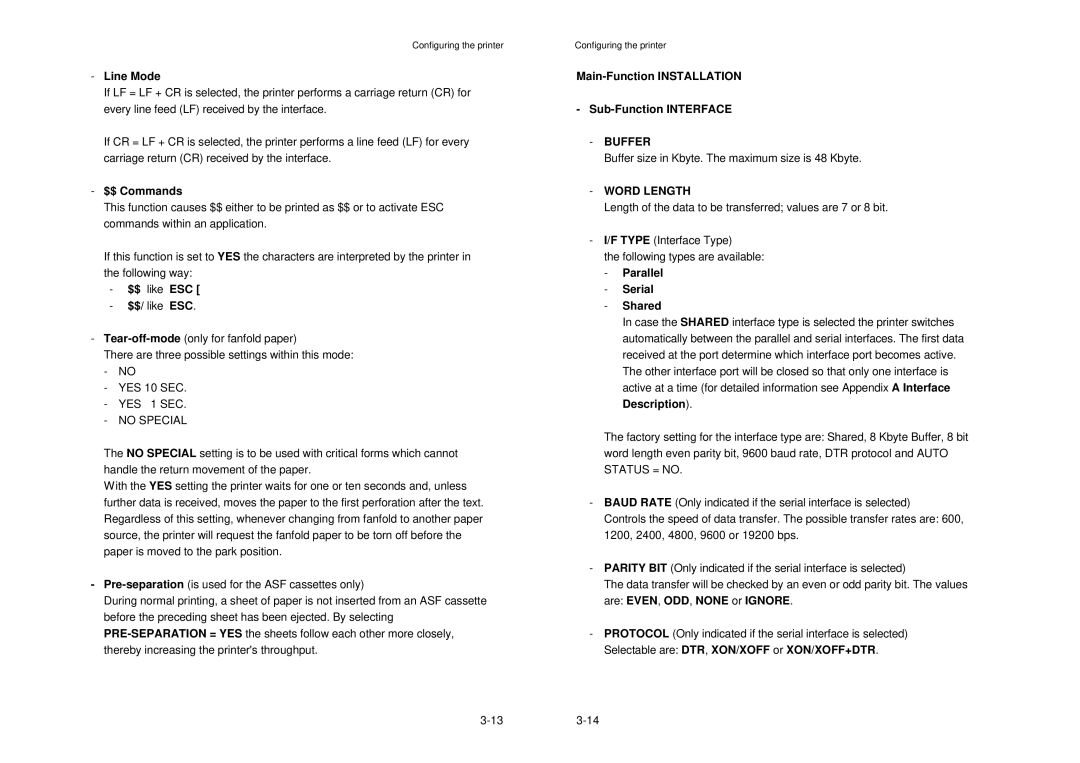 Epson MTX 1345 manual Buffer, Word Length 