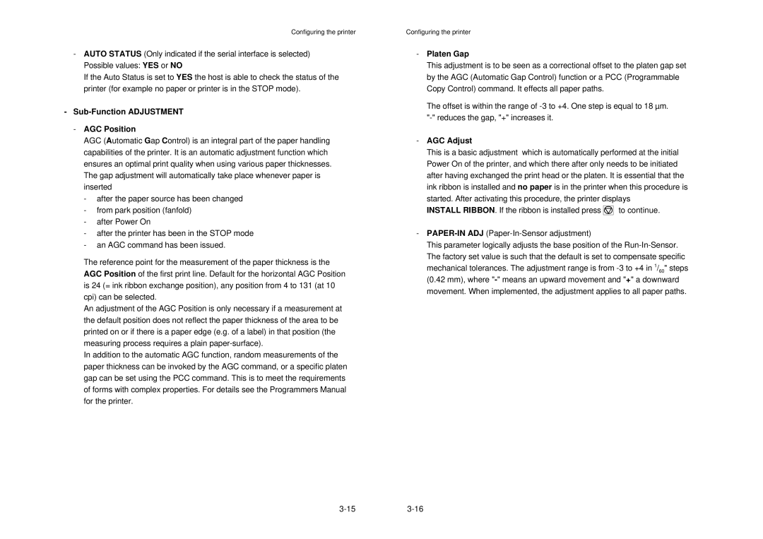 Epson MTX 1345 manual Sub-Function Adjustment AGC Position, Platen Gap, AGC Adjust, 153-16 