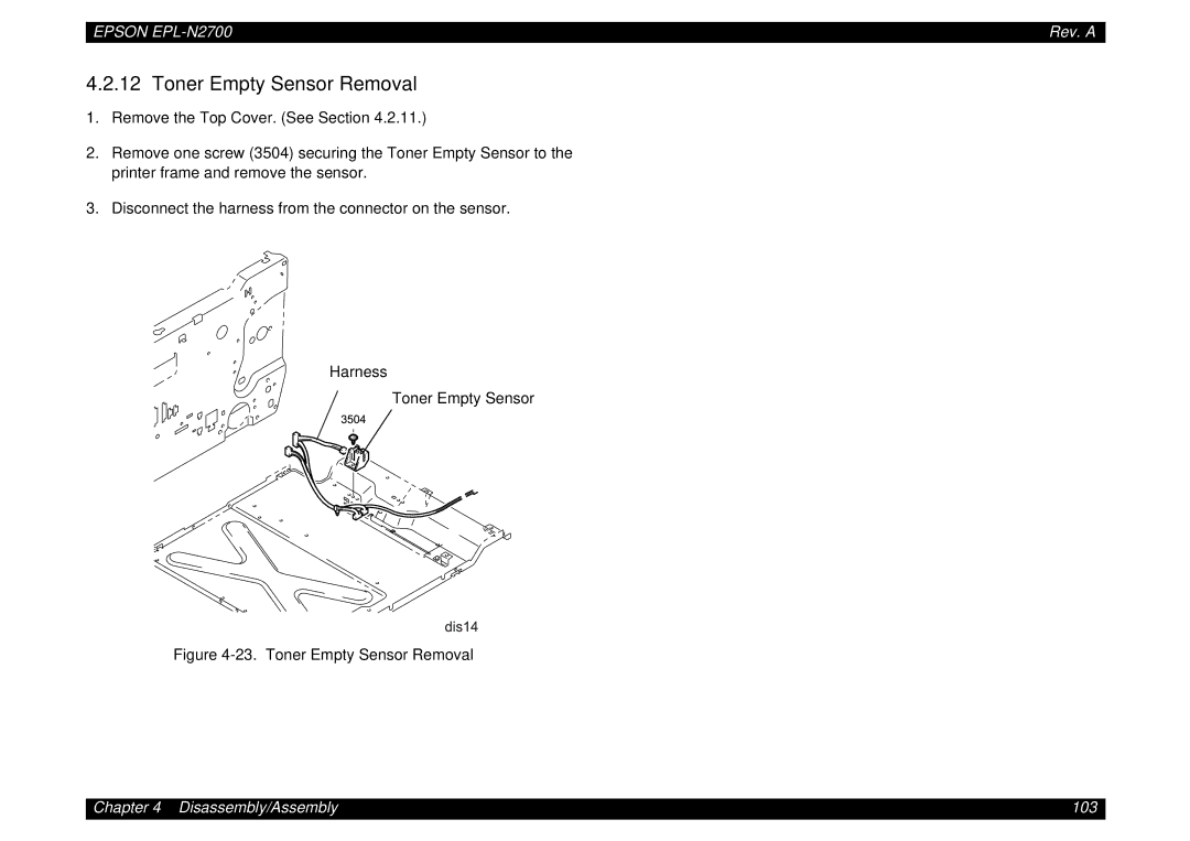 Epson N2700 manual Toner Empty Sensor Removal 