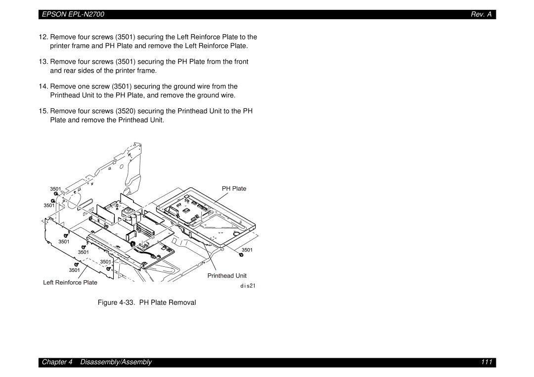 Epson N2700 manual Disassembly/Assembly 111 