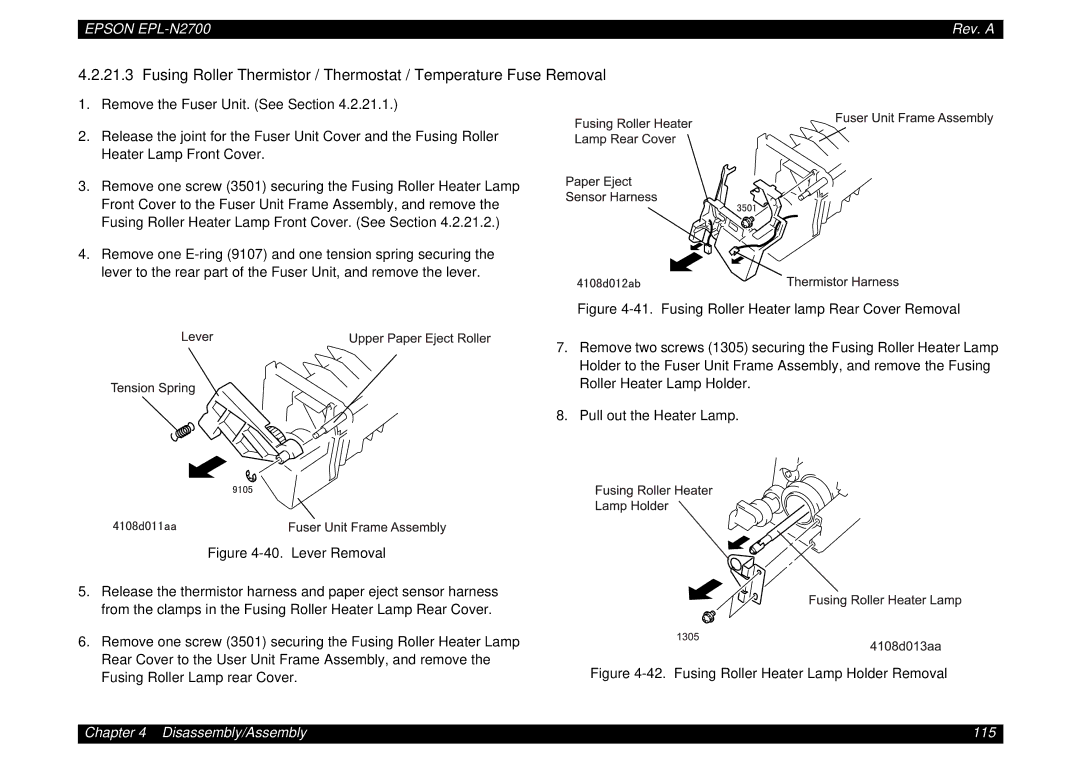 Epson N2700 manual Disassembly/Assembly 115 