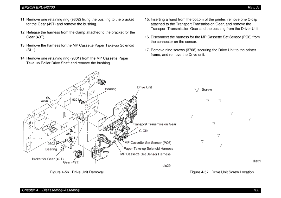 Epson N2700 manual Disassembly/Assembly 122 