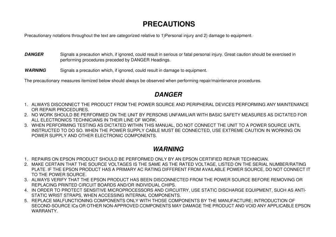 Epson N2700 manual Precautions 