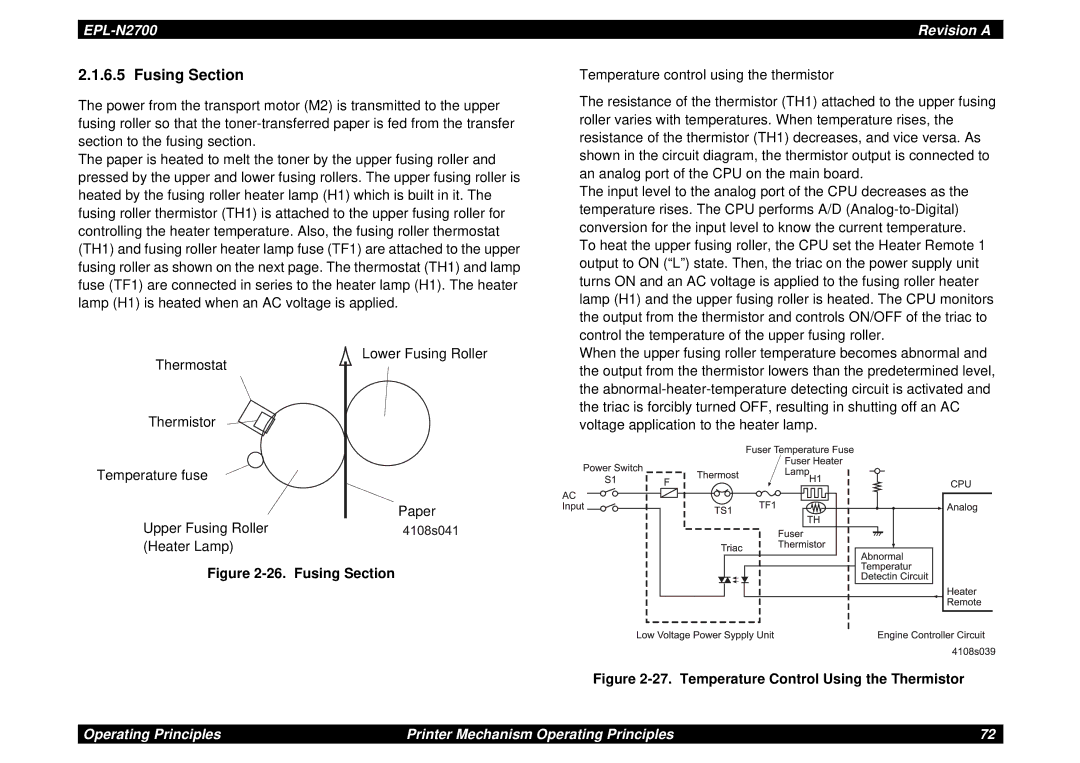 Epson N2700 manual Fusing Section 