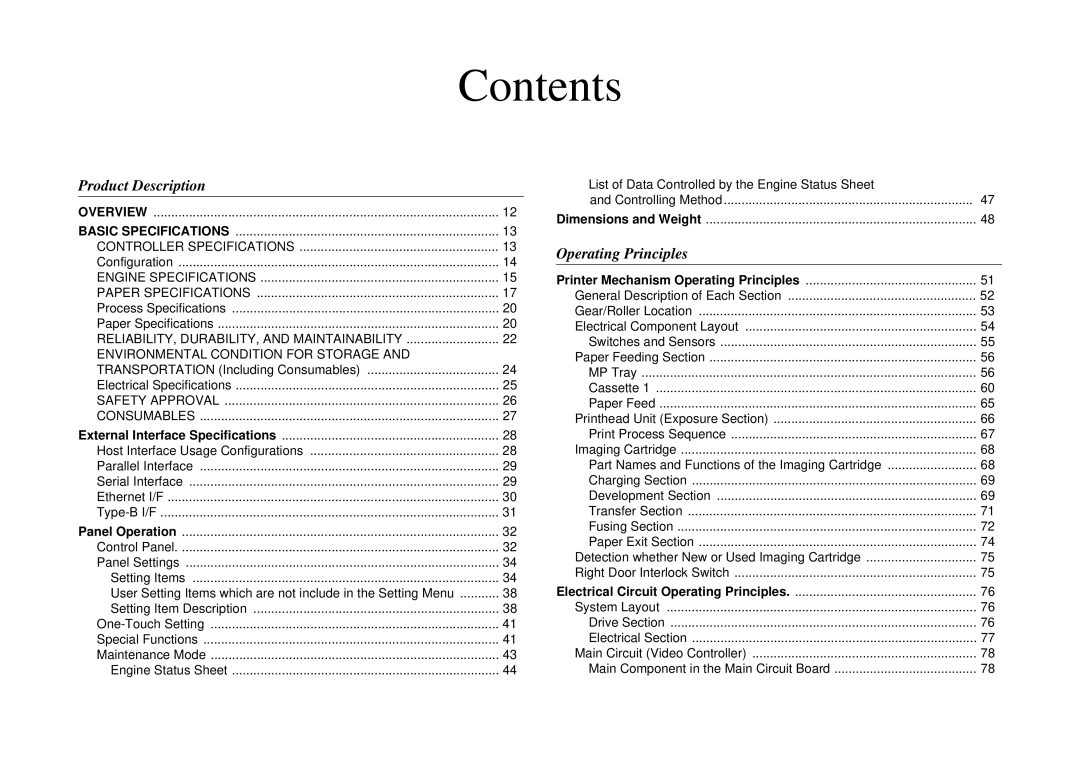 Epson N2700 manual Contents 