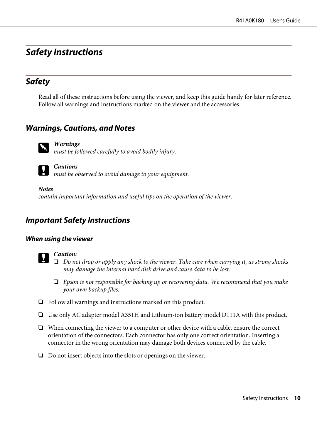 Epson P-6000 manual Important Safety Instructions, When using the viewer 