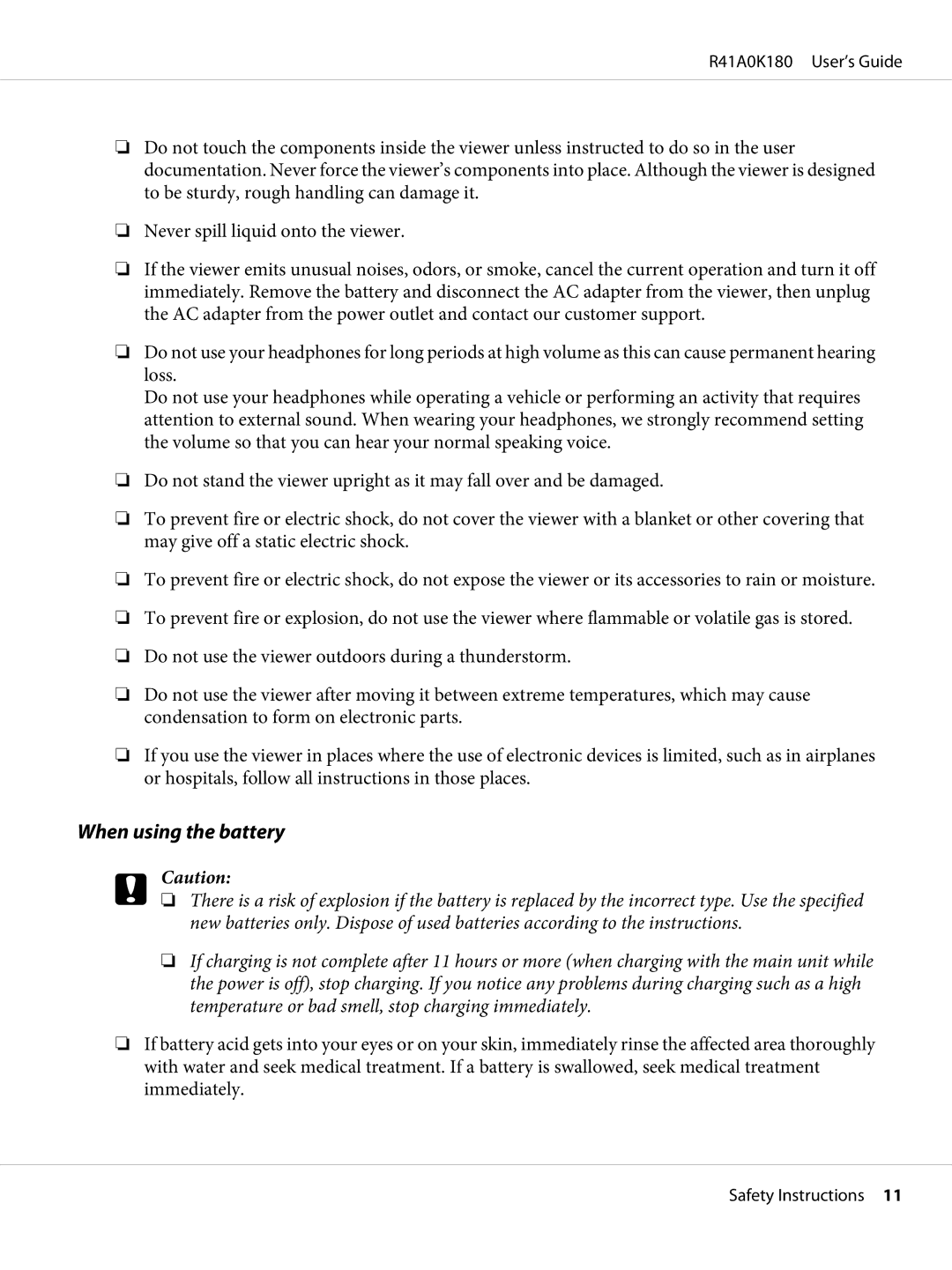 Epson P-6000 manual When using the battery 