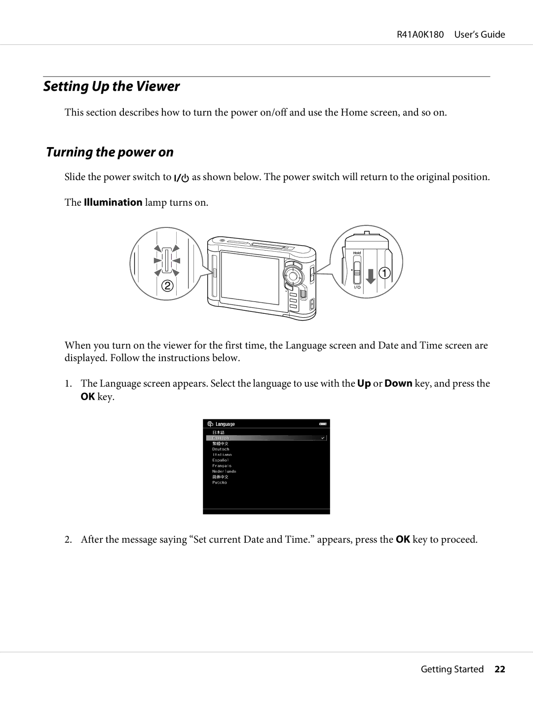 Epson P-6000 manual Setting Up the Viewer, Turning the power on 