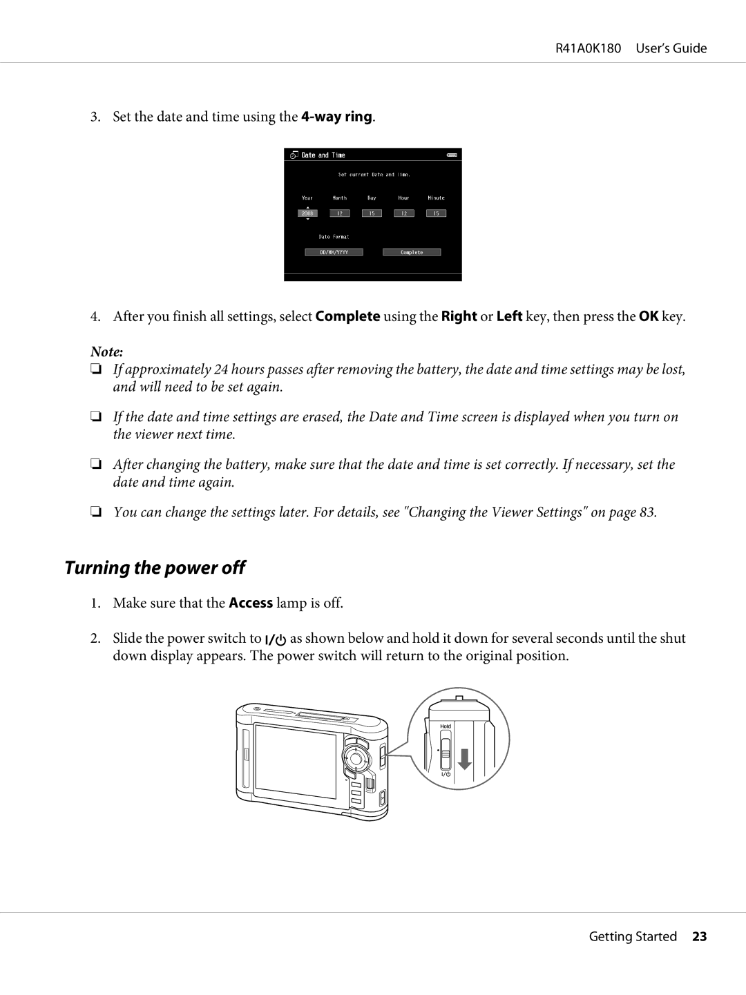 Epson P-6000 manual Turning the power off 