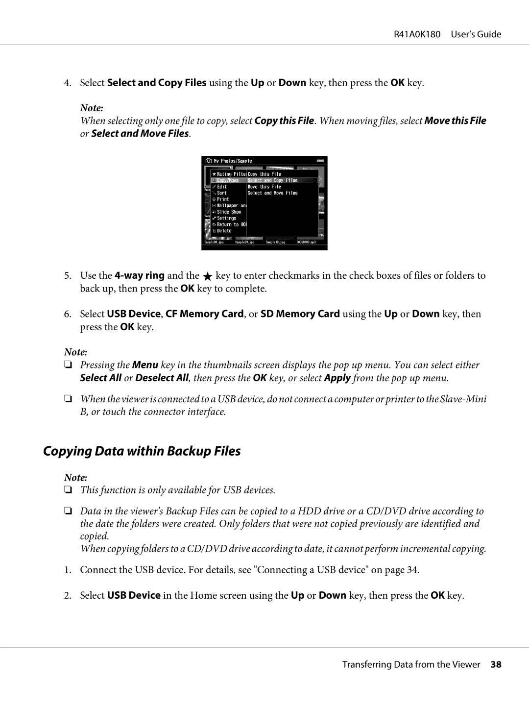 Epson P-6000 manual Copying Data within Backup Files 