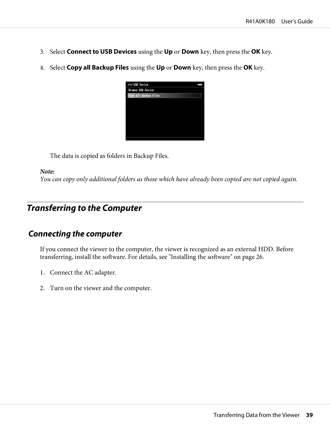 Epson P-6000 manual Transferring to the Computer, Connecting the computer 