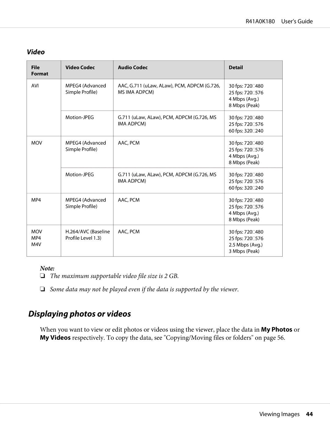 Epson P-6000 manual Displaying photos or videos, Video 