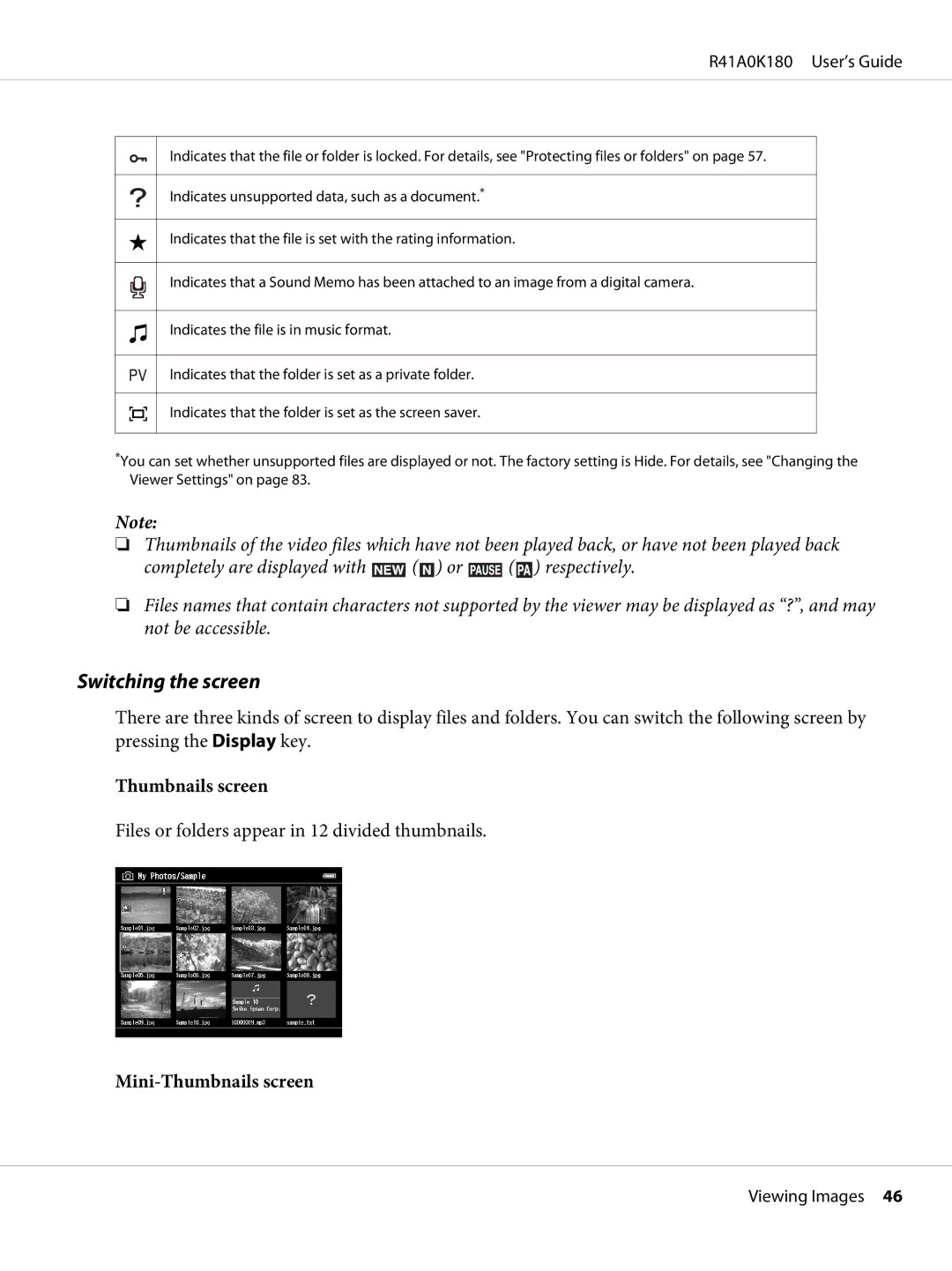 Epson P-6000 manual Switching the screen 