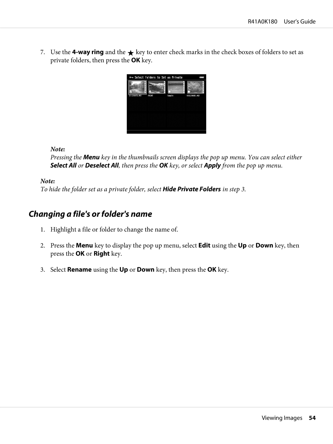 Epson P-6000 manual Changing a files or folders name 