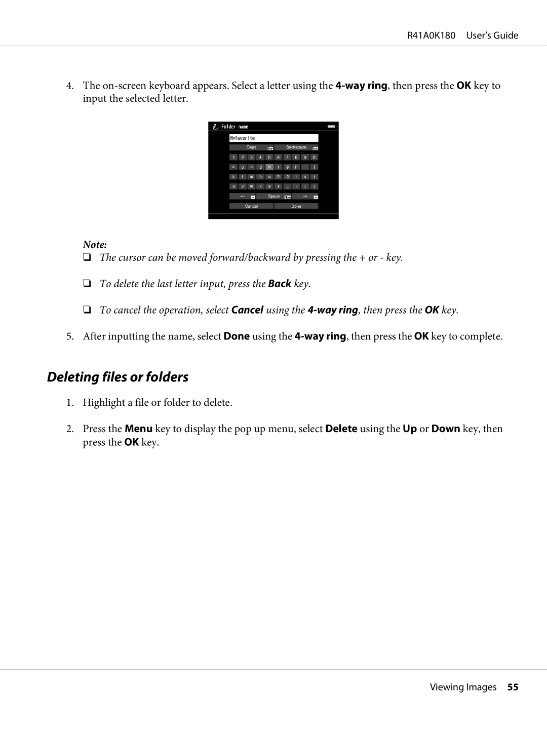 Epson P-6000 manual Deleting files or folders 