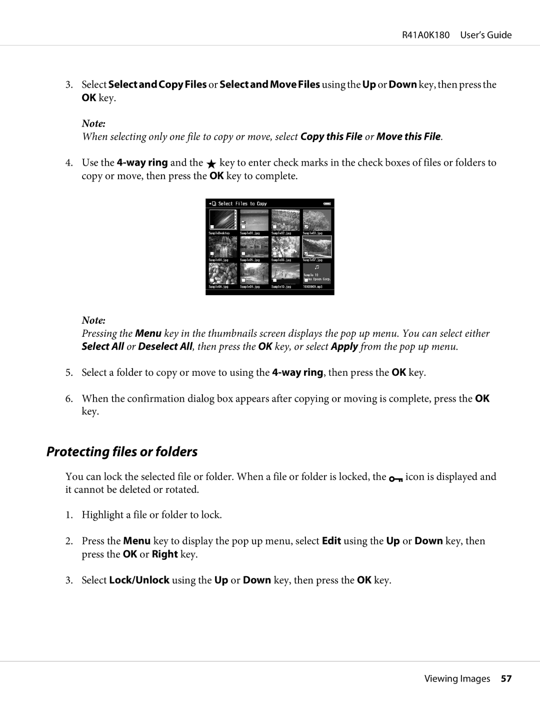 Epson P-6000 manual Protecting files or folders 