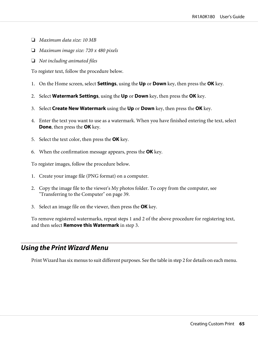 Epson P-6000 manual Using the Print Wizard Menu 