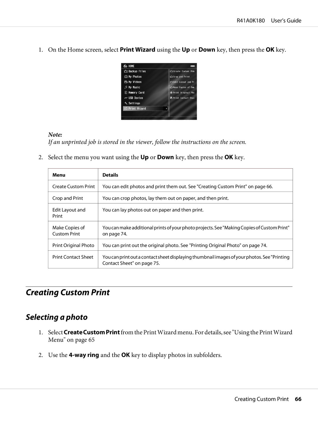 Epson P-6000 manual Creating Custom Print, Selecting a photo 