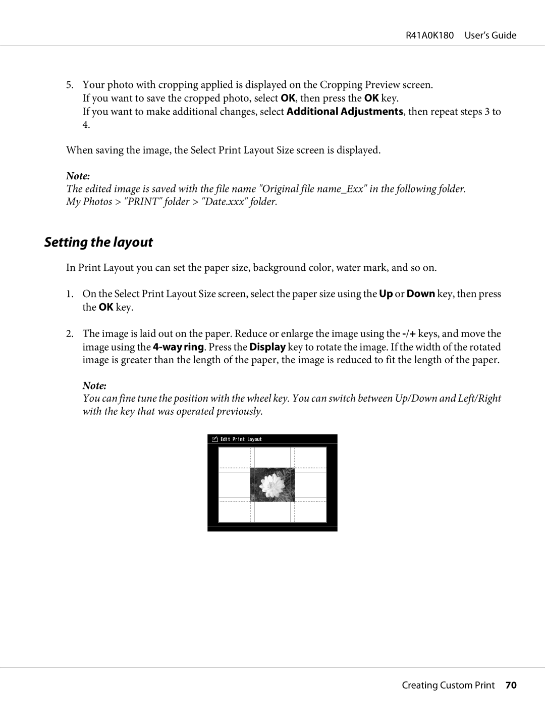 Epson P-6000 manual Setting the layout 