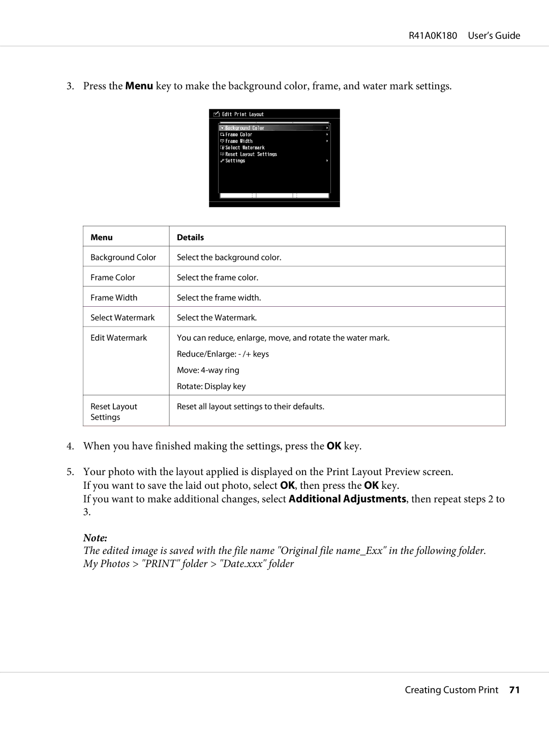 Epson P-6000 manual Menu 