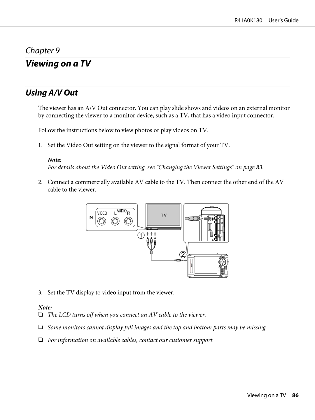 Epson P-6000 manual Viewing on a TV, Using A/V Out 