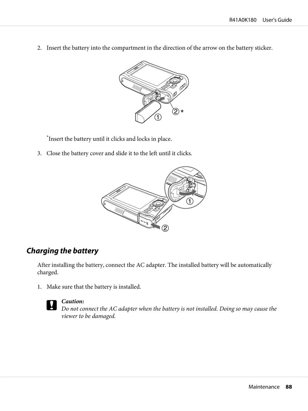 Epson P-6000 manual Charging the battery 