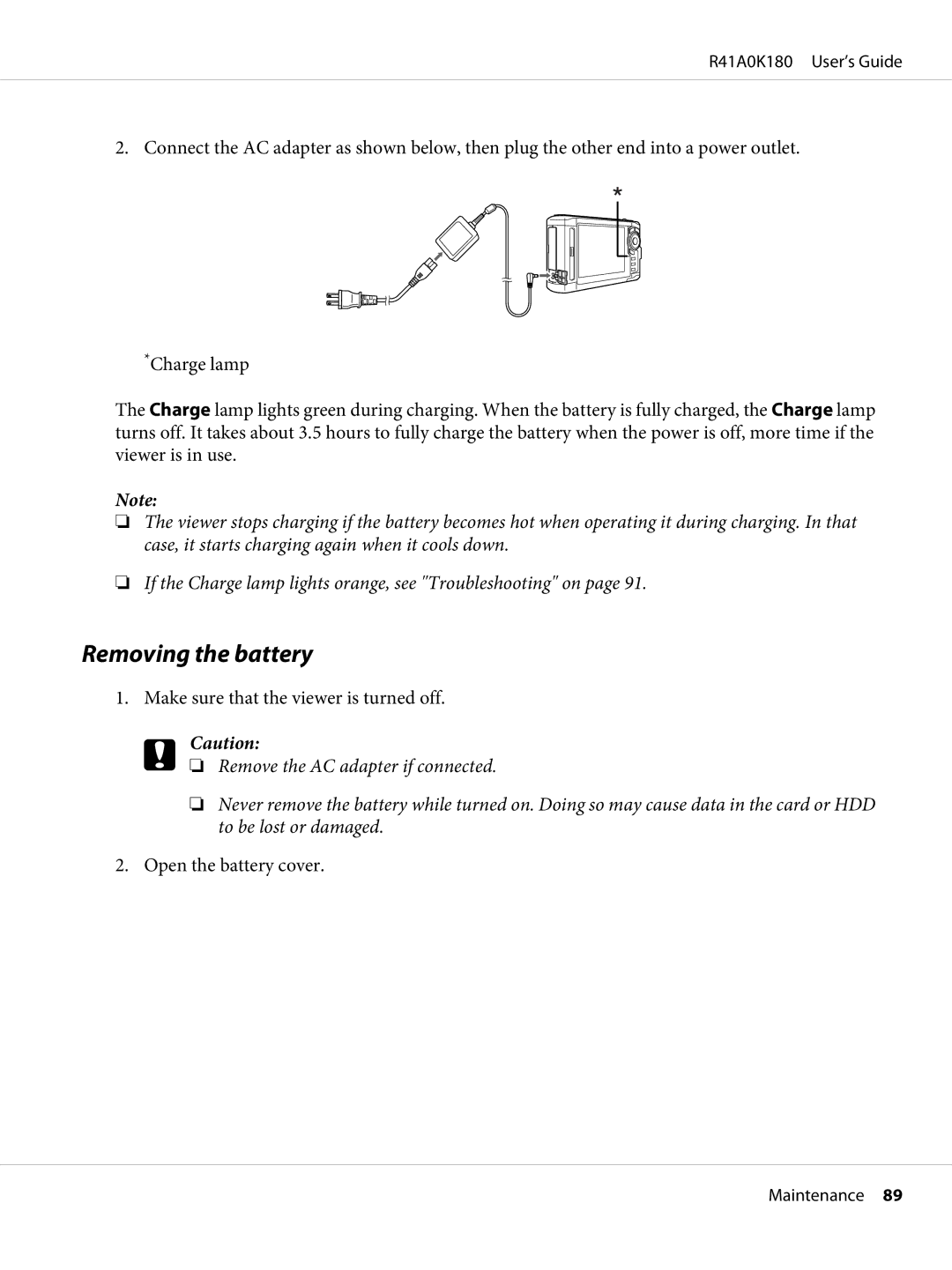 Epson P-6000 manual Removing the battery 