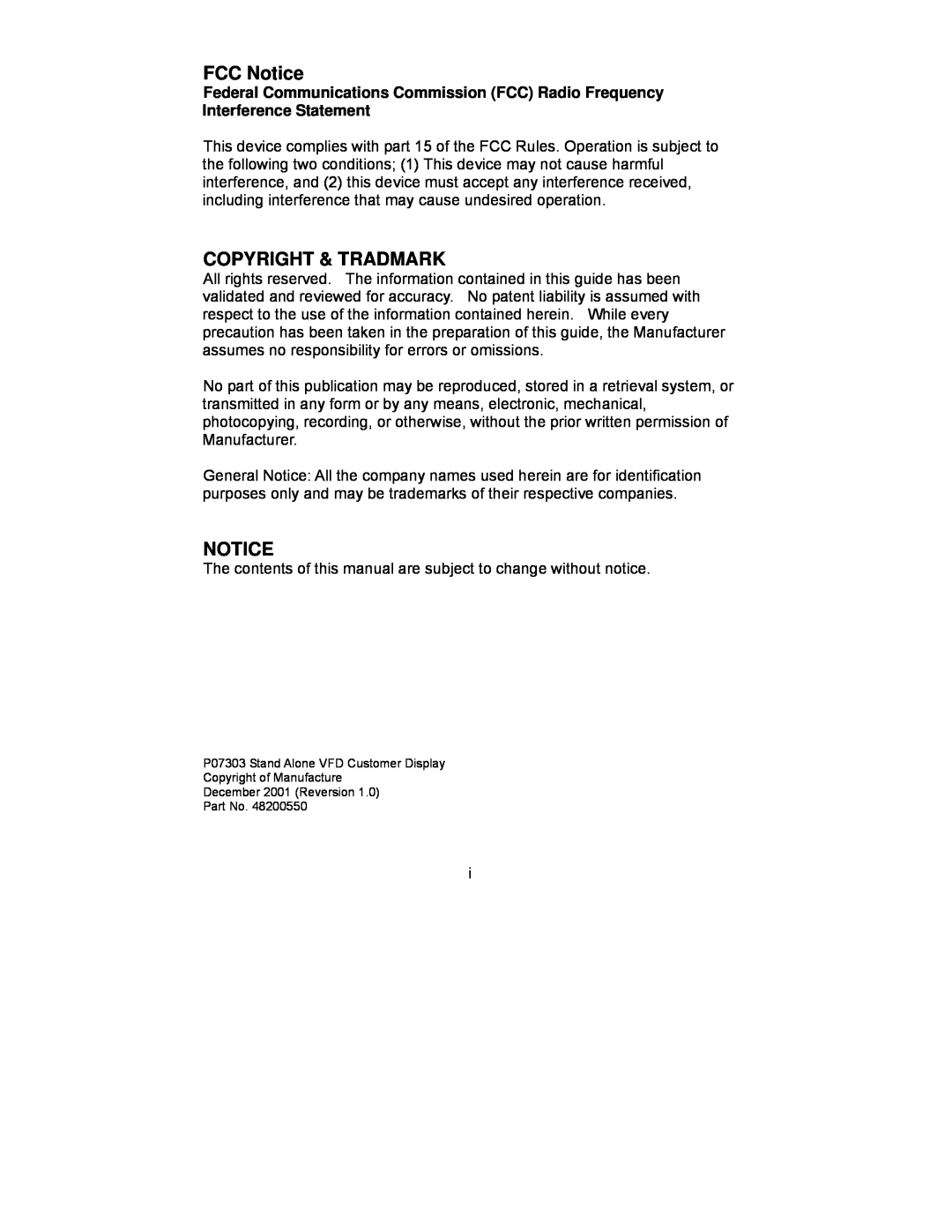 Epson P07303 user manual FCC Notice, Copyright & Tradmark 