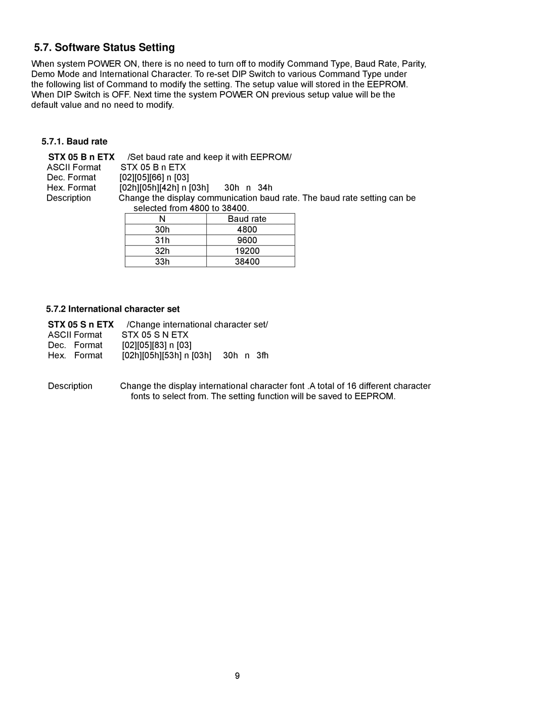 Epson P07303 user manual Software Status Setting, Baud rate 