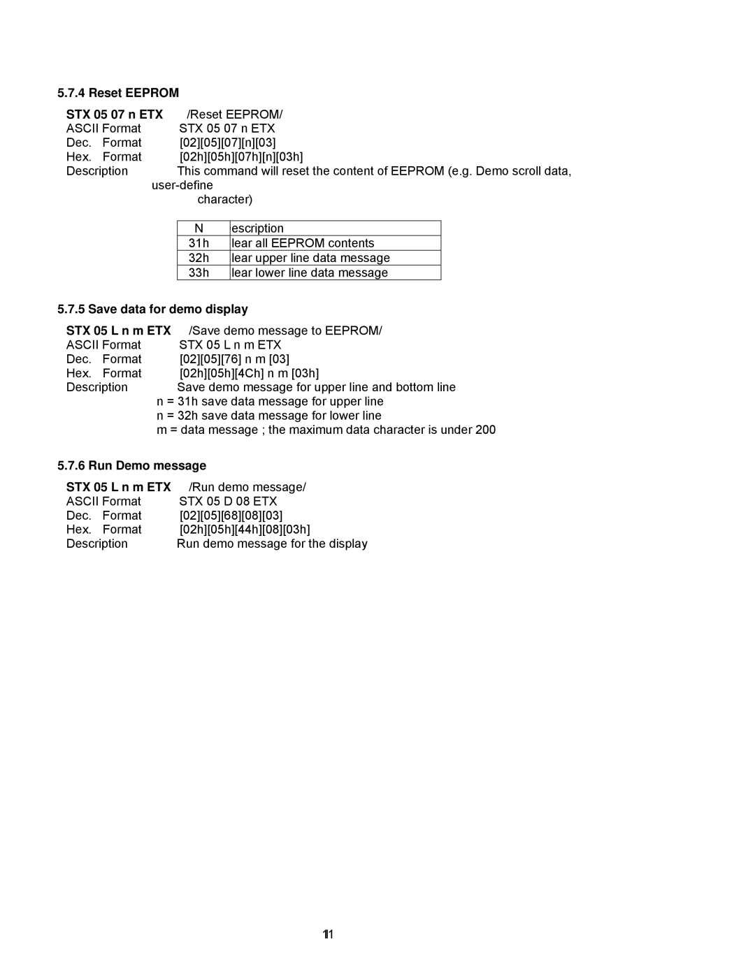 Epson P07303 user manual Reset Eeprom, Run demo message 