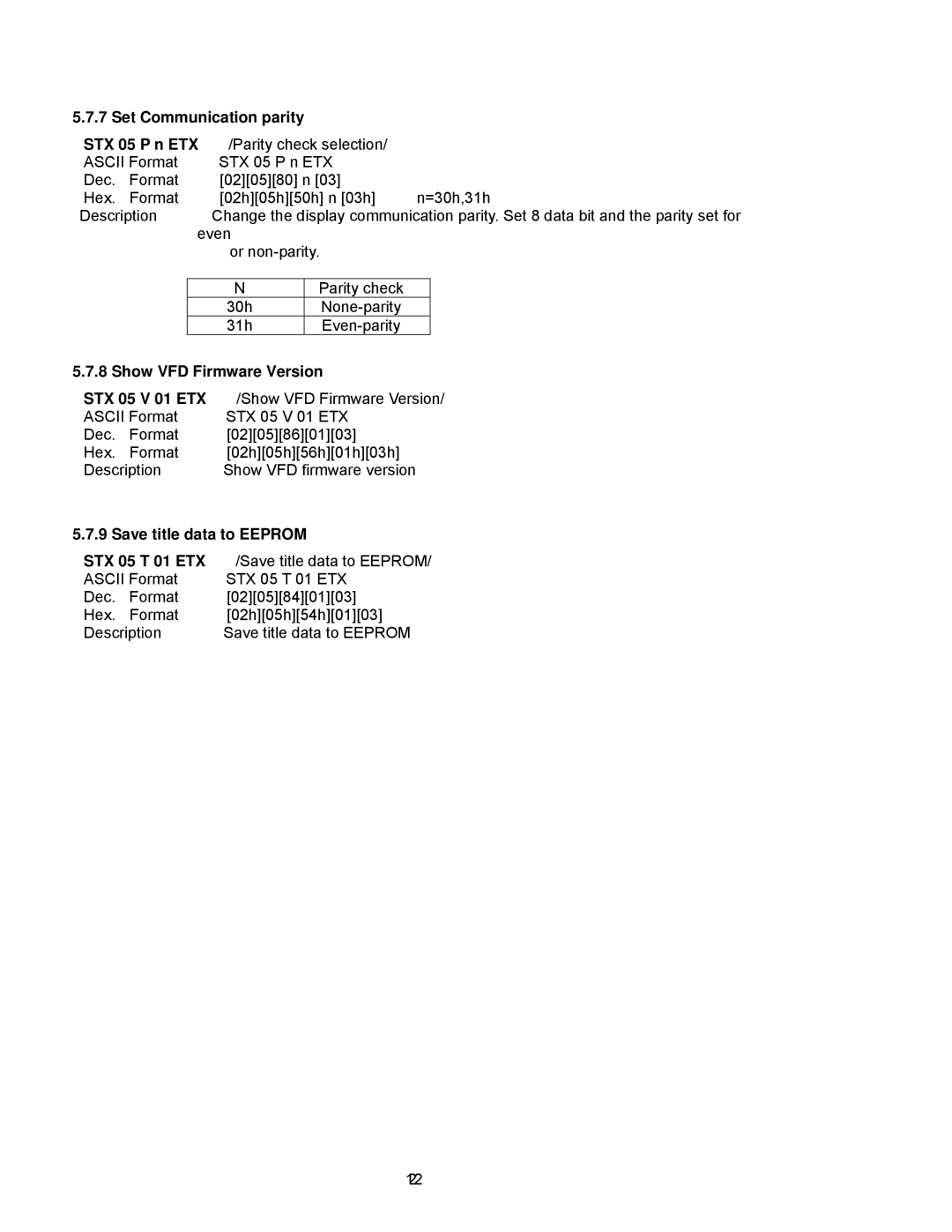 Epson P07303 user manual Set Communication parity STX 05 P n ETX 