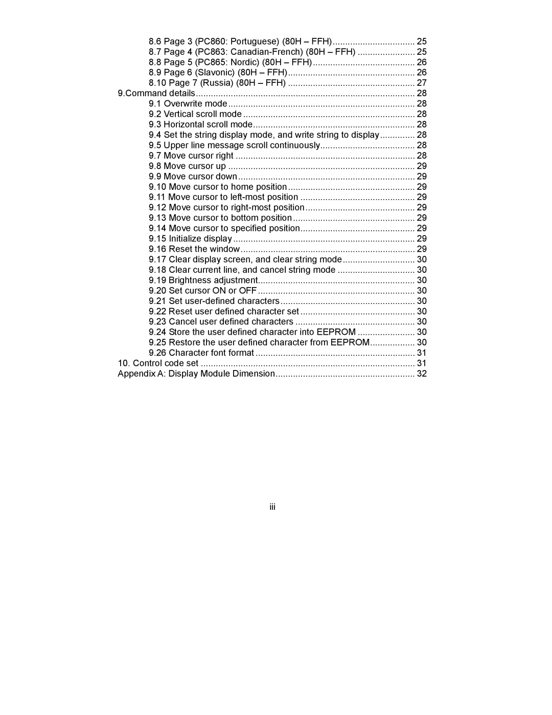 Epson P07303 user manual 3 PC860 Portuguese 80H FFH 4 PC863 Canadian-French 80H FFH, Move cursor to left-most position, Iii 