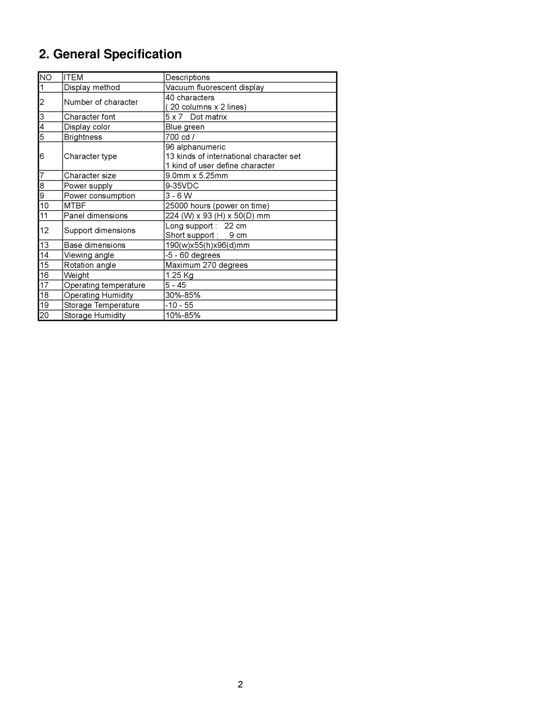 Epson P07303 user manual General Specification, Mtbf 