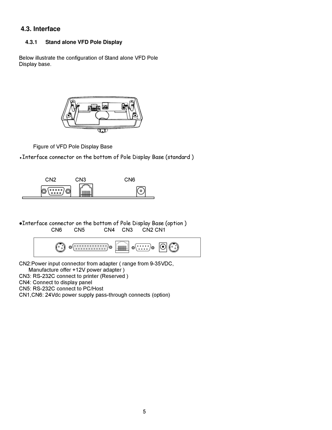 Epson P07303 user manual Interface, Figure of VFD Pole Display Base 