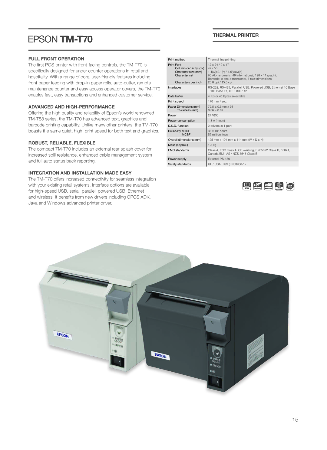 Epson P60 manual Thermal Printer, Full Front Operation, Advanced and HIGH-PERFORMANCE, ROBUST, RELIABLE, Flexible 