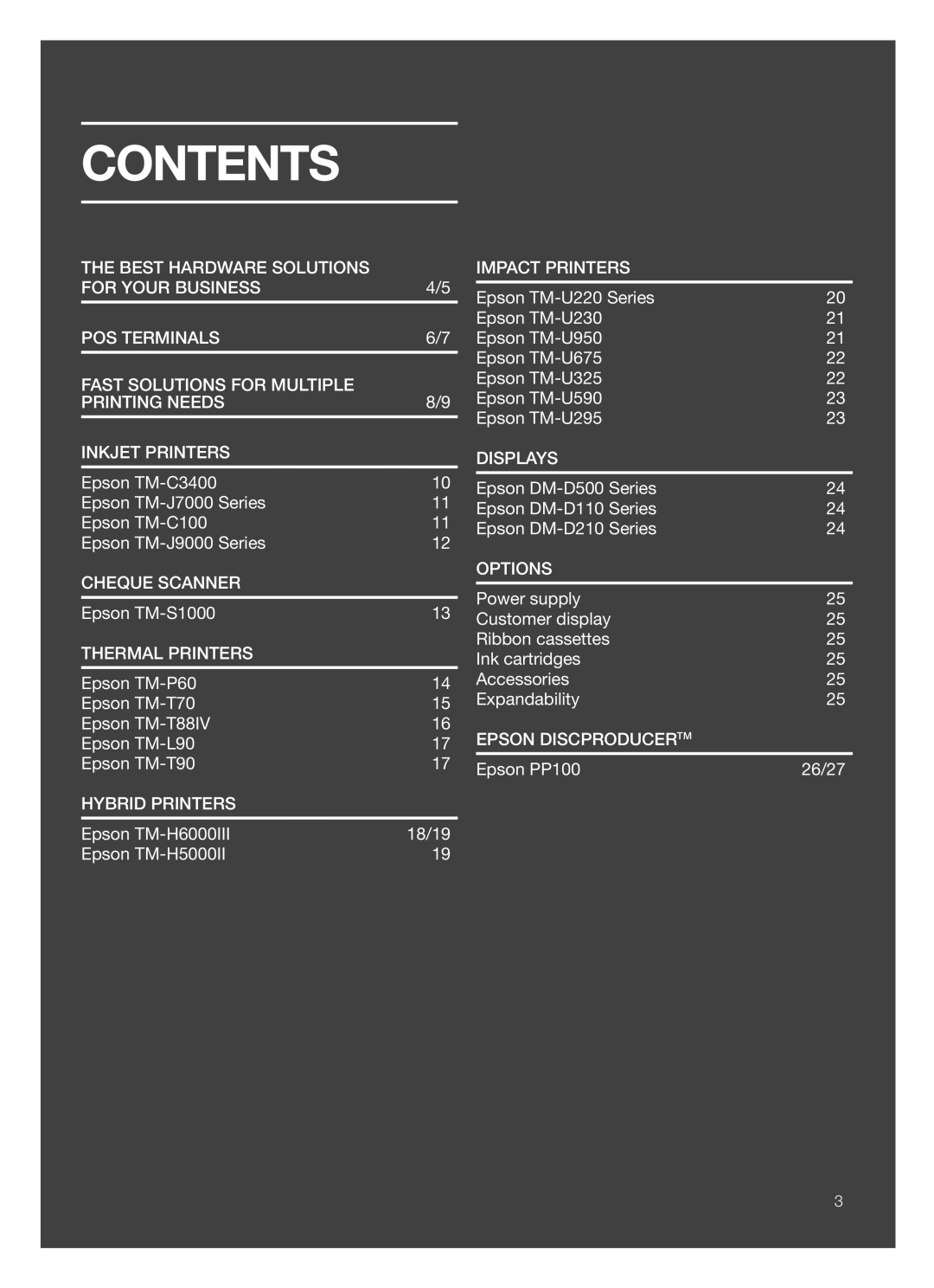 Epson P60 manual Contents 