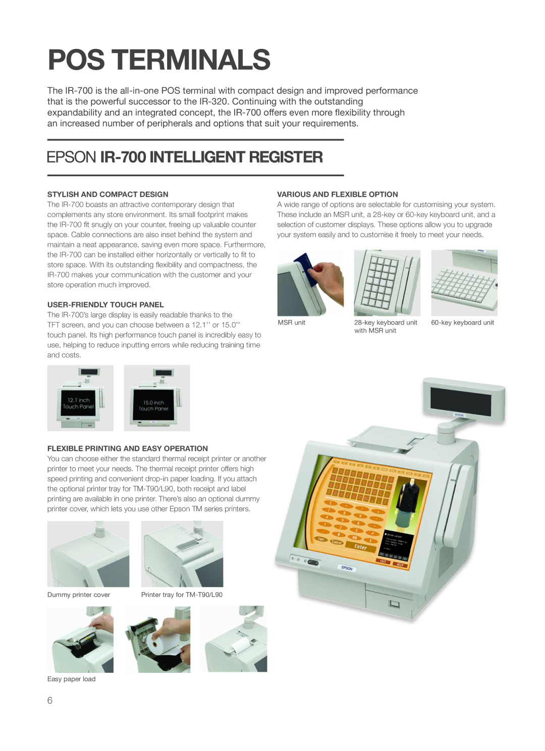 Epson P60 manual POS Terminals, Stylish and Compact Design, USER-FRIENDLY Touch Panel, Flexible Printing and Easy Operation 