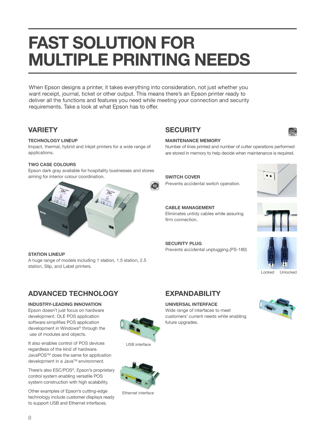 Epson P60 manual Technology Lineup, TWO Case Colours, Station Lineup, Maintenance Memory, Switch Cover, Cable Management 