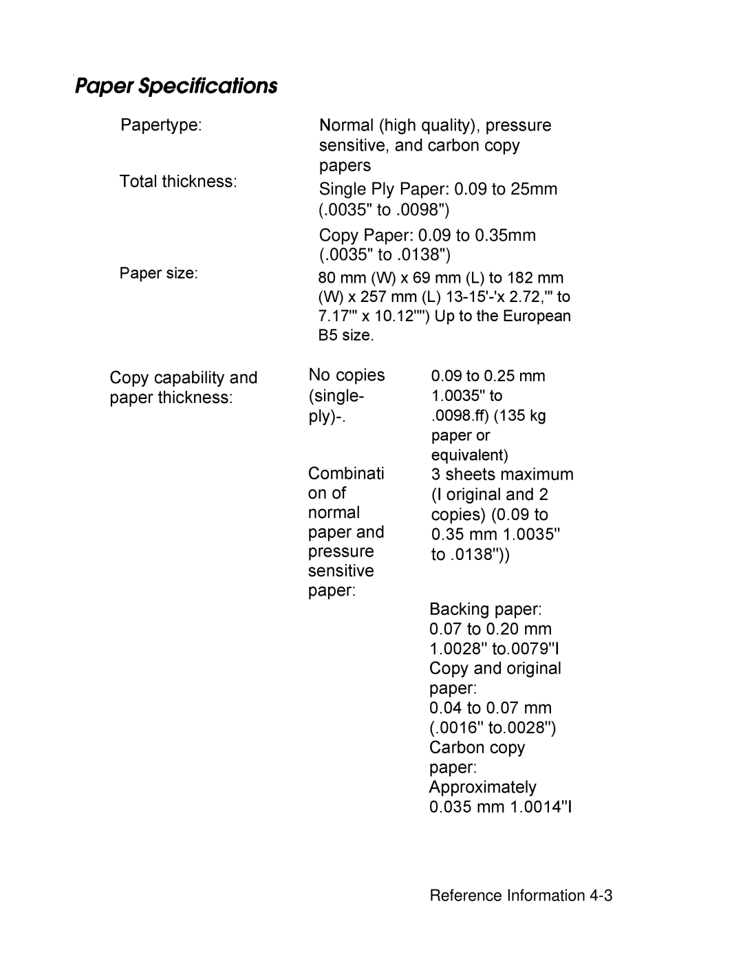 Epson PA-295 operating instructions Papertype Total thickness 