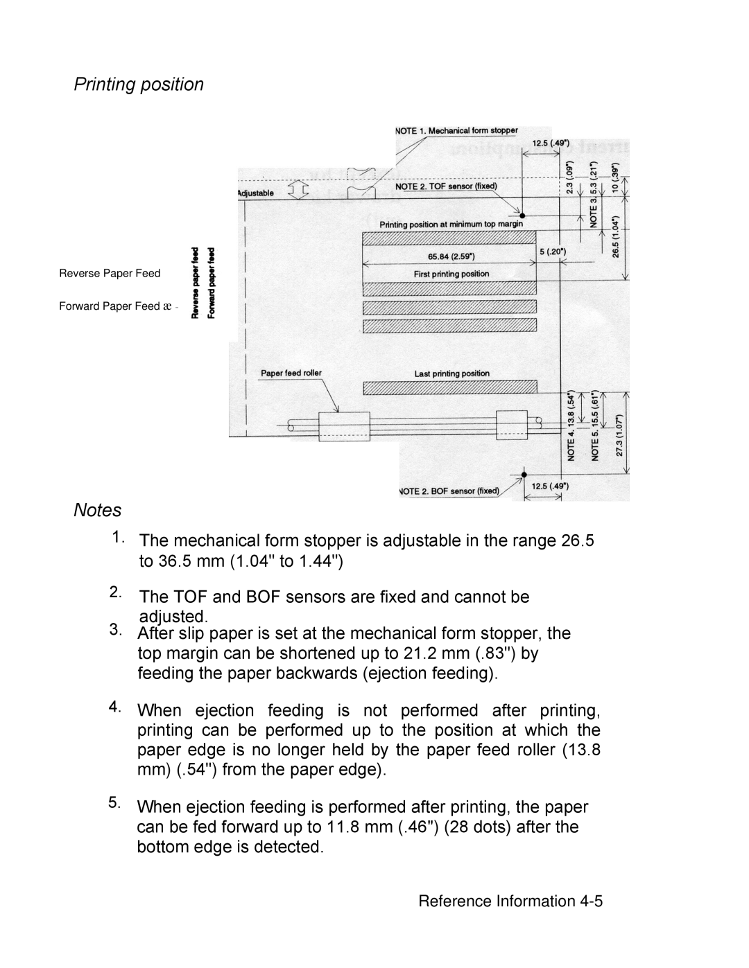 Epson PA-295 operating instructions Printing position 