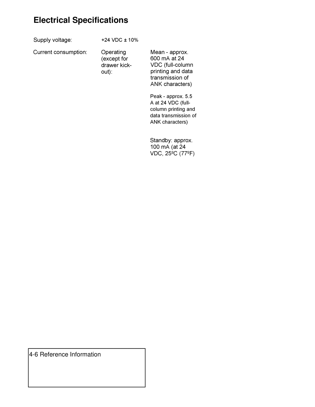 Epson PA-295 operating instructions Electrical Specifications 