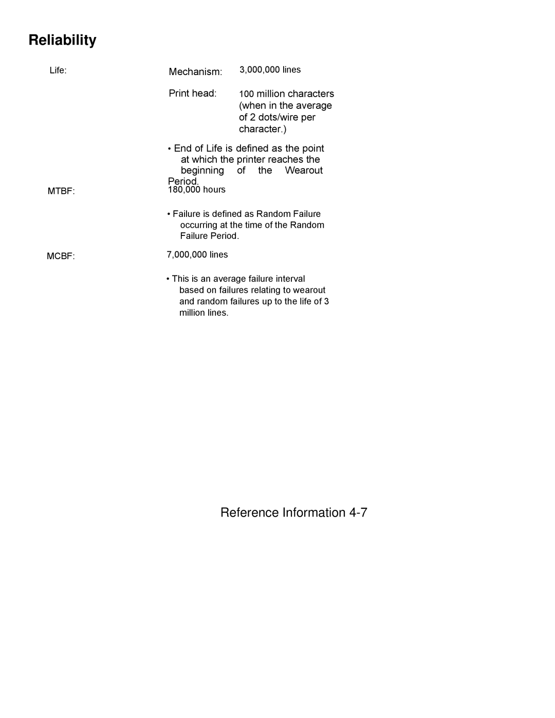 Epson PA-295 operating instructions Reliability 