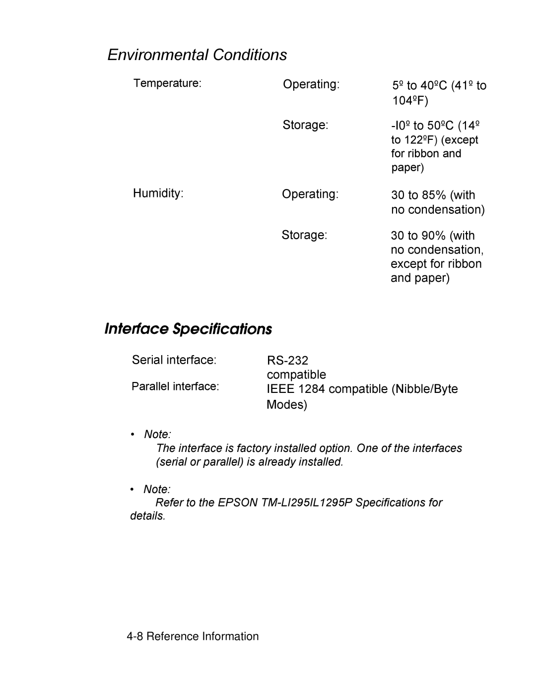 Epson PA-295 operating instructions Environmental Conditions 