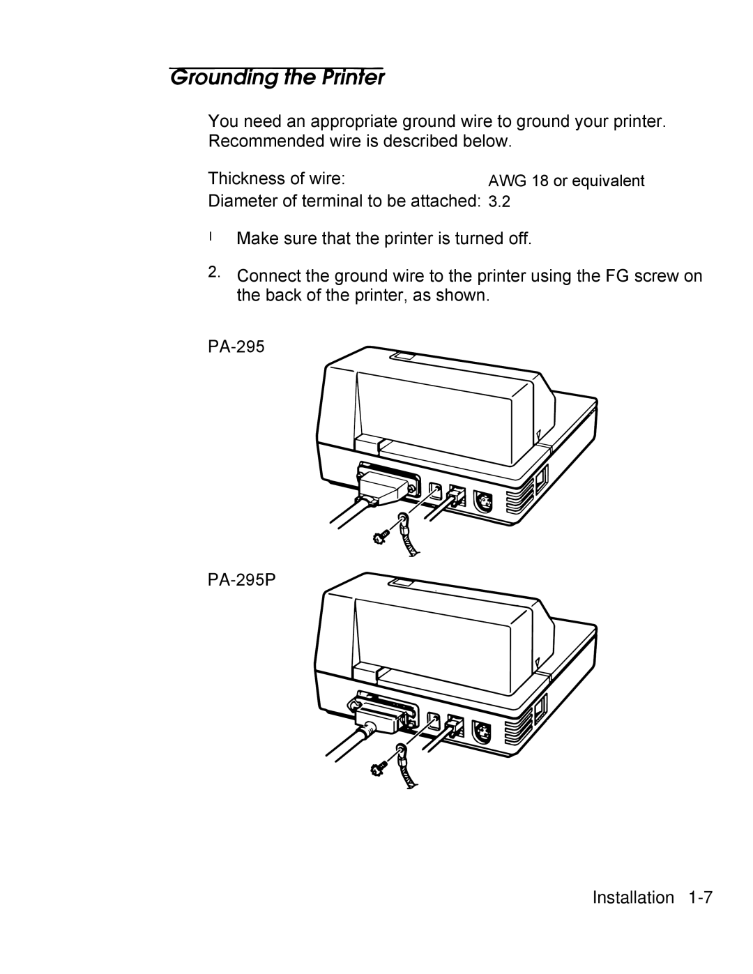 Epson PA-295 operating instructions Thickness of wireAWG 18 or equivalent 