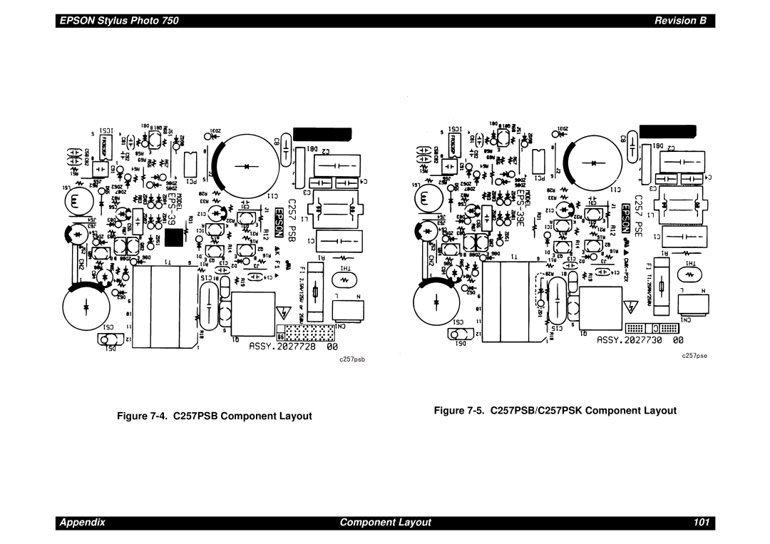 Epson Photo750 manual Appendix Component Layout 101 