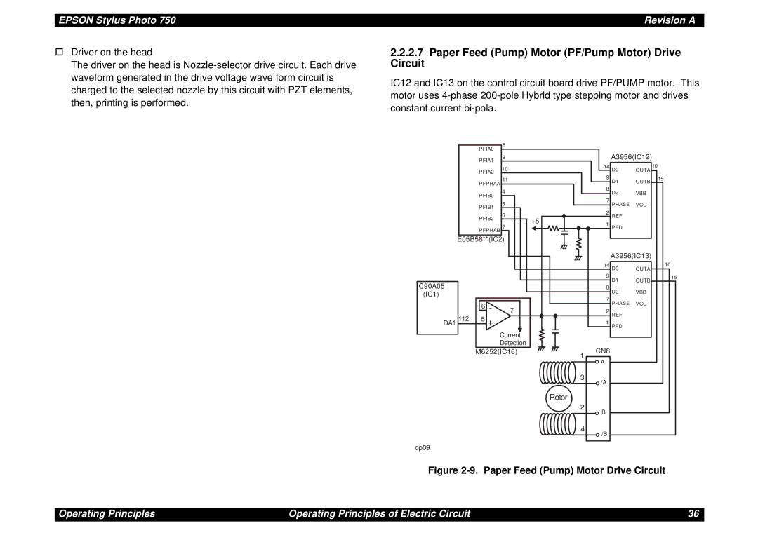 Epson Photo750 manual Paper Feed Pump Motor PF/Pump Motor Drive Circuit, Paper Feed Pump Motor Drive Circuit 