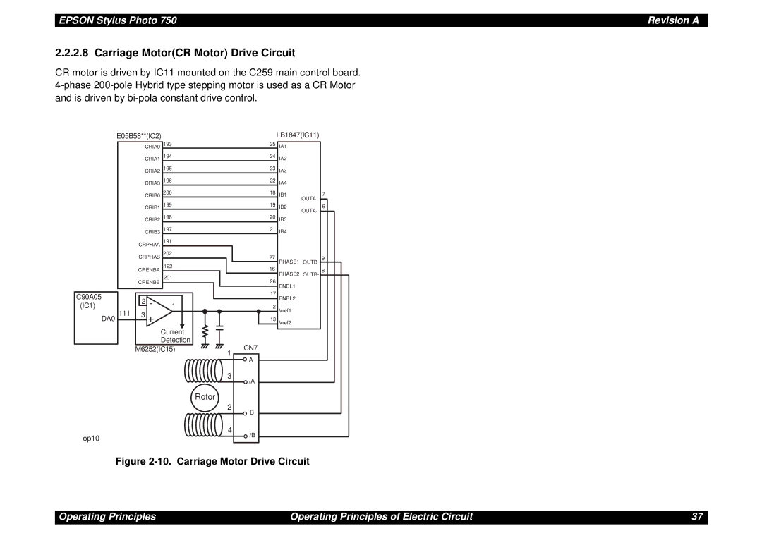 Epson Photo750 manual Carriage MotorCR Motor Drive Circuit, Carriage Motor Drive Circuit 