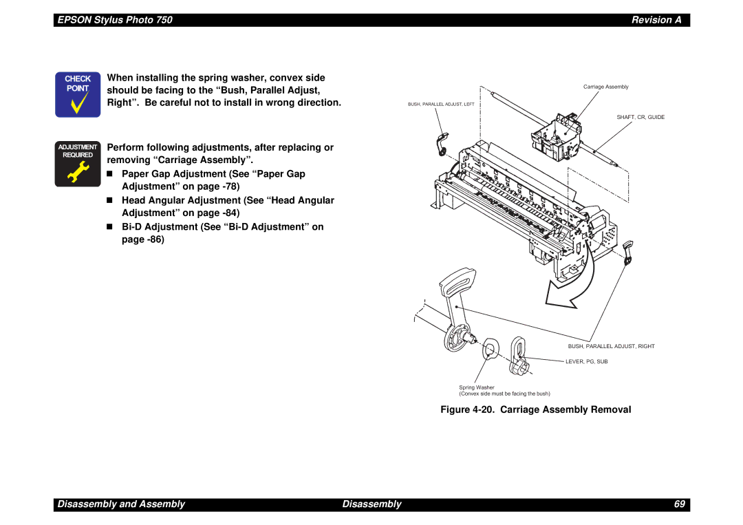 Epson Photo750 manual Carriage Assembly Removal 