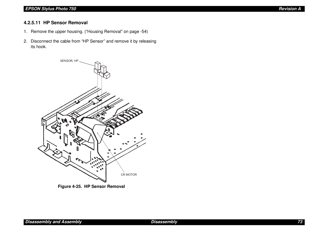 Epson Photo750 manual HP Sensor Removal 