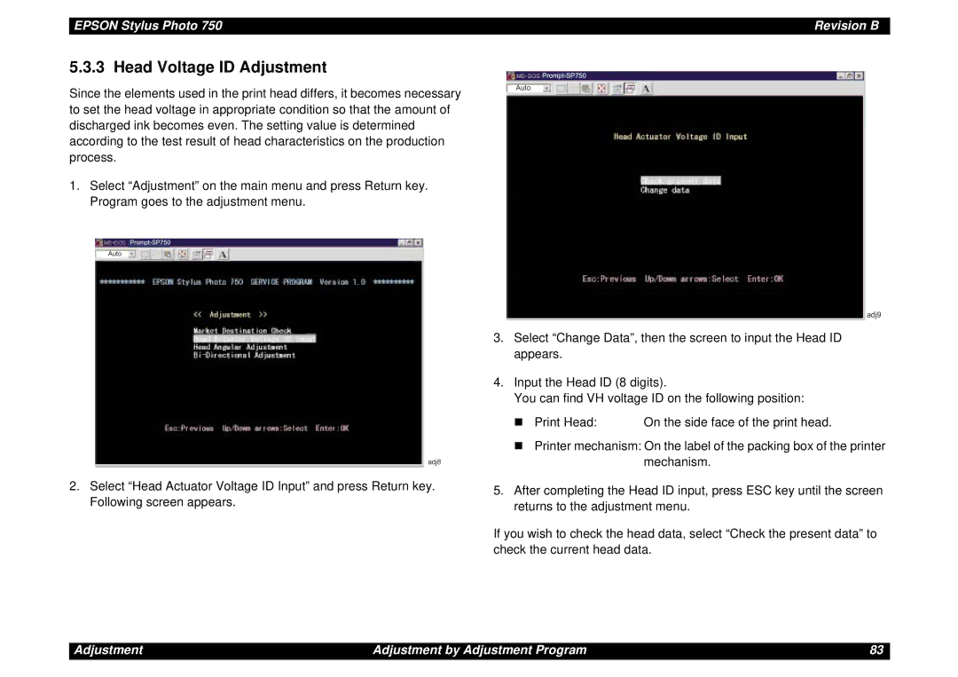 Epson Photo750 manual Head Voltage ID Adjustment 